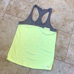 Neon yellow and gray Under Armor Razorback tank